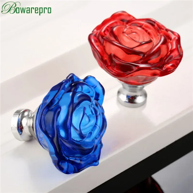 Furniture Hardware Pulls - bowarepro 50MM Crystal Rose Glass Handle